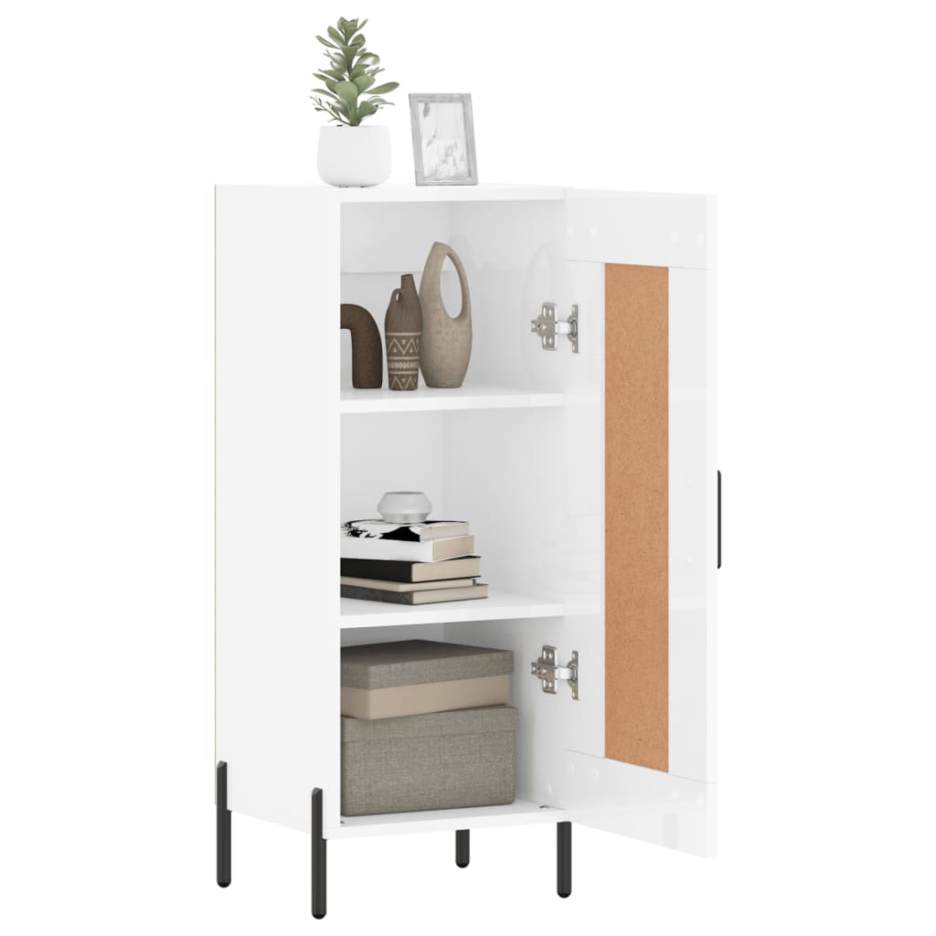 Skjenk høyglans hvit 34,5x34x90 cm konstruert tre