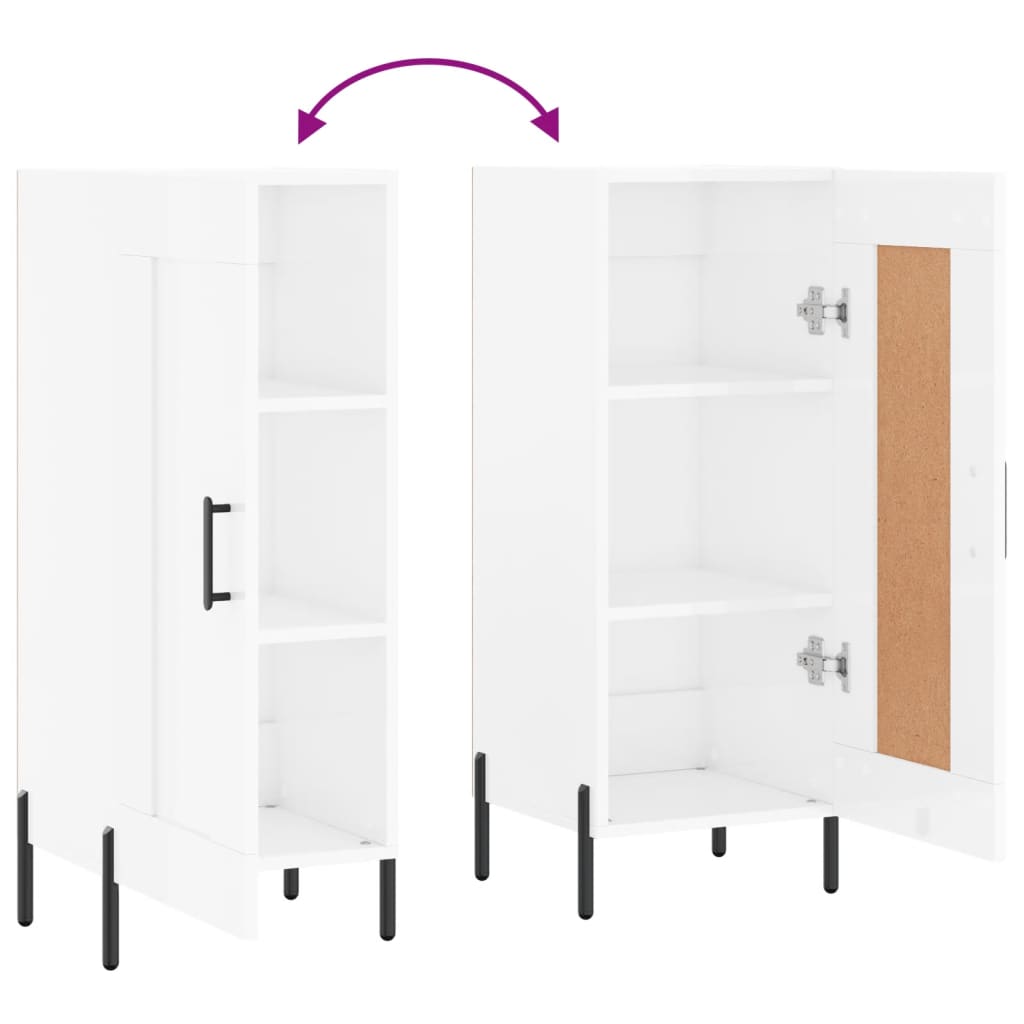 Skjenk høyglans hvit 34,5x34x90 cm konstruert tre