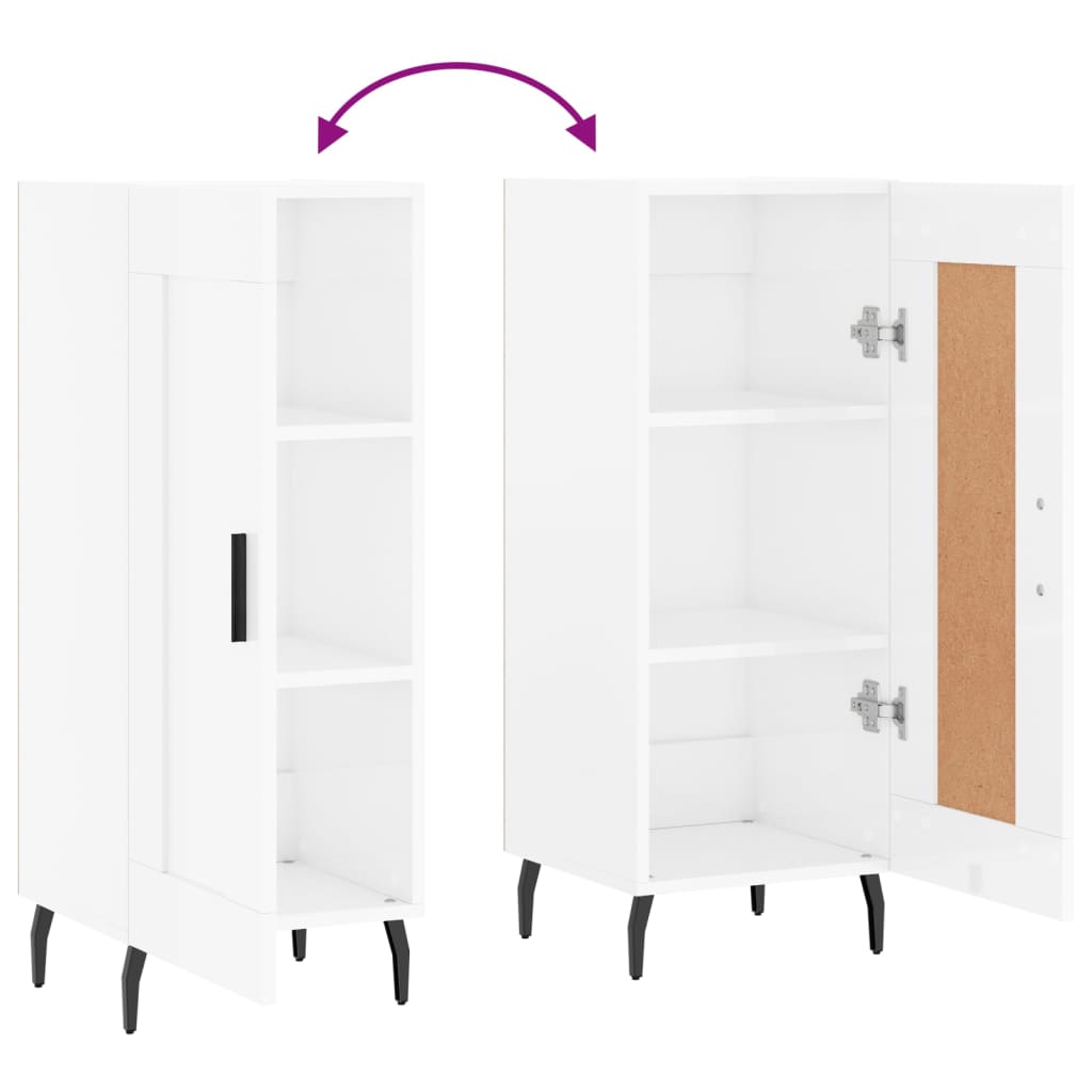 Skjenk høyglans hvit 34,5x34x90 cm konstruert tre
