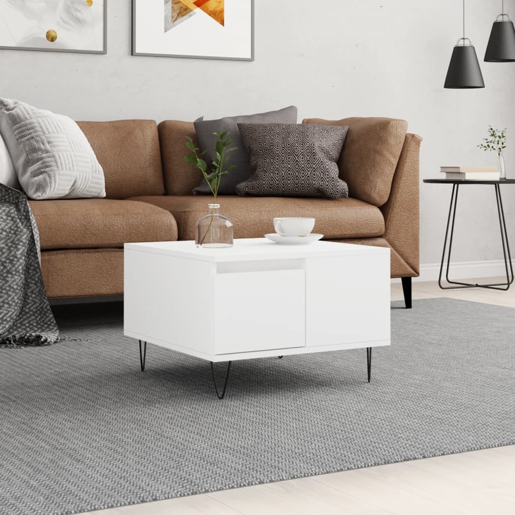Salongbord hvit 55x55x36,5 cm konstruert tre