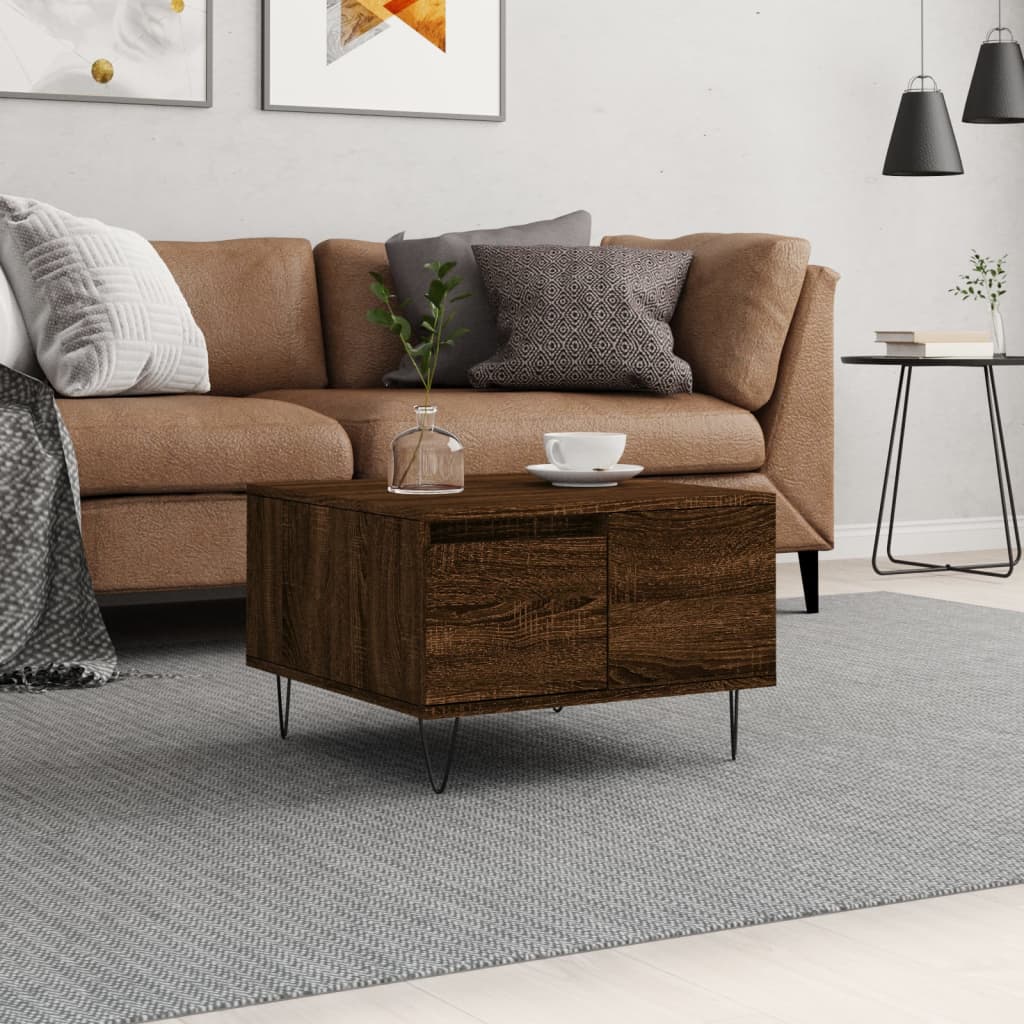 Salongbord brun eik 55x55x36,5 cm konstruert tre