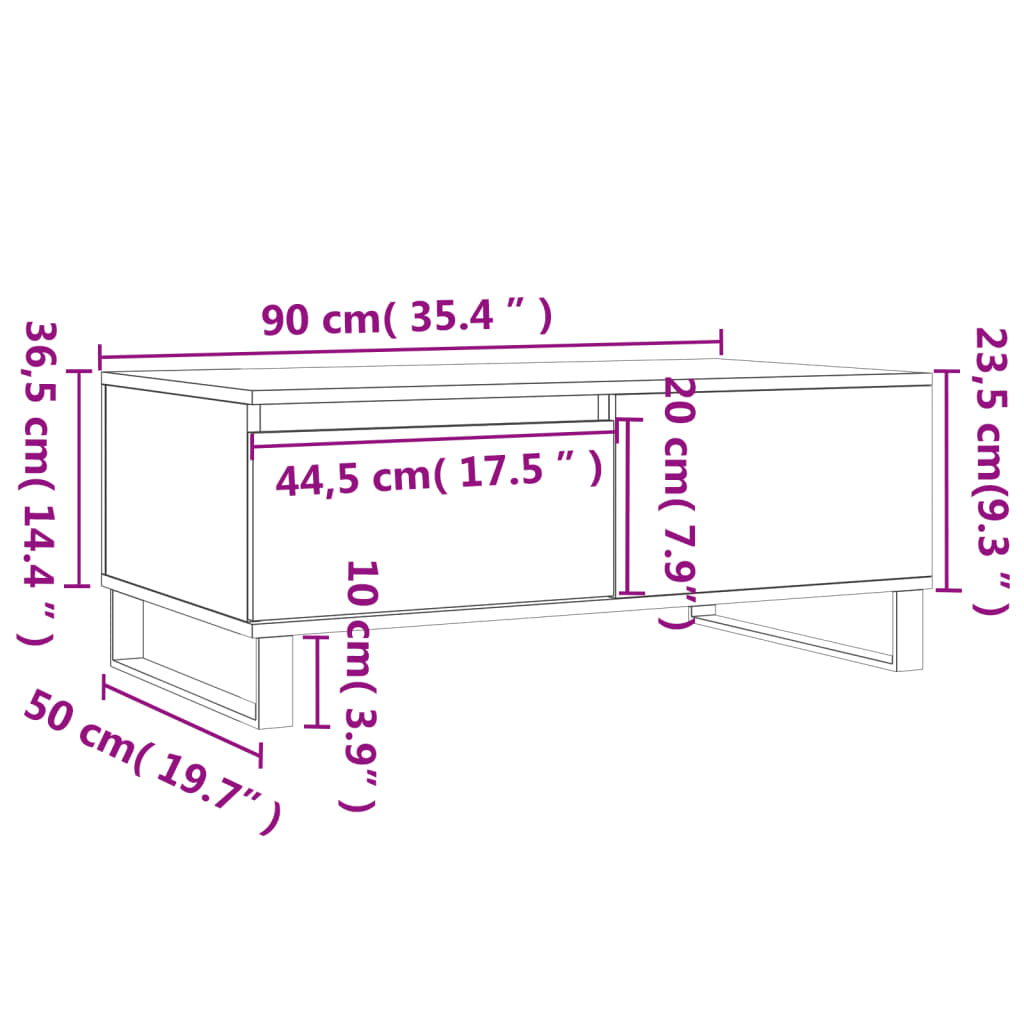 Salongbord røkt eik 90x50x36,5 cm konstruert tre