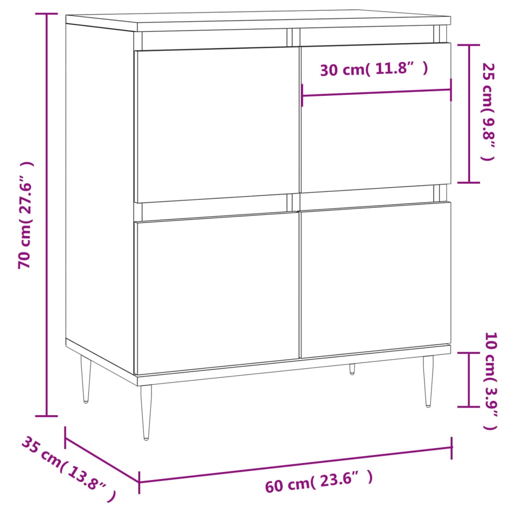 Skjenk hvit 60x35x70 cm konstruert tre