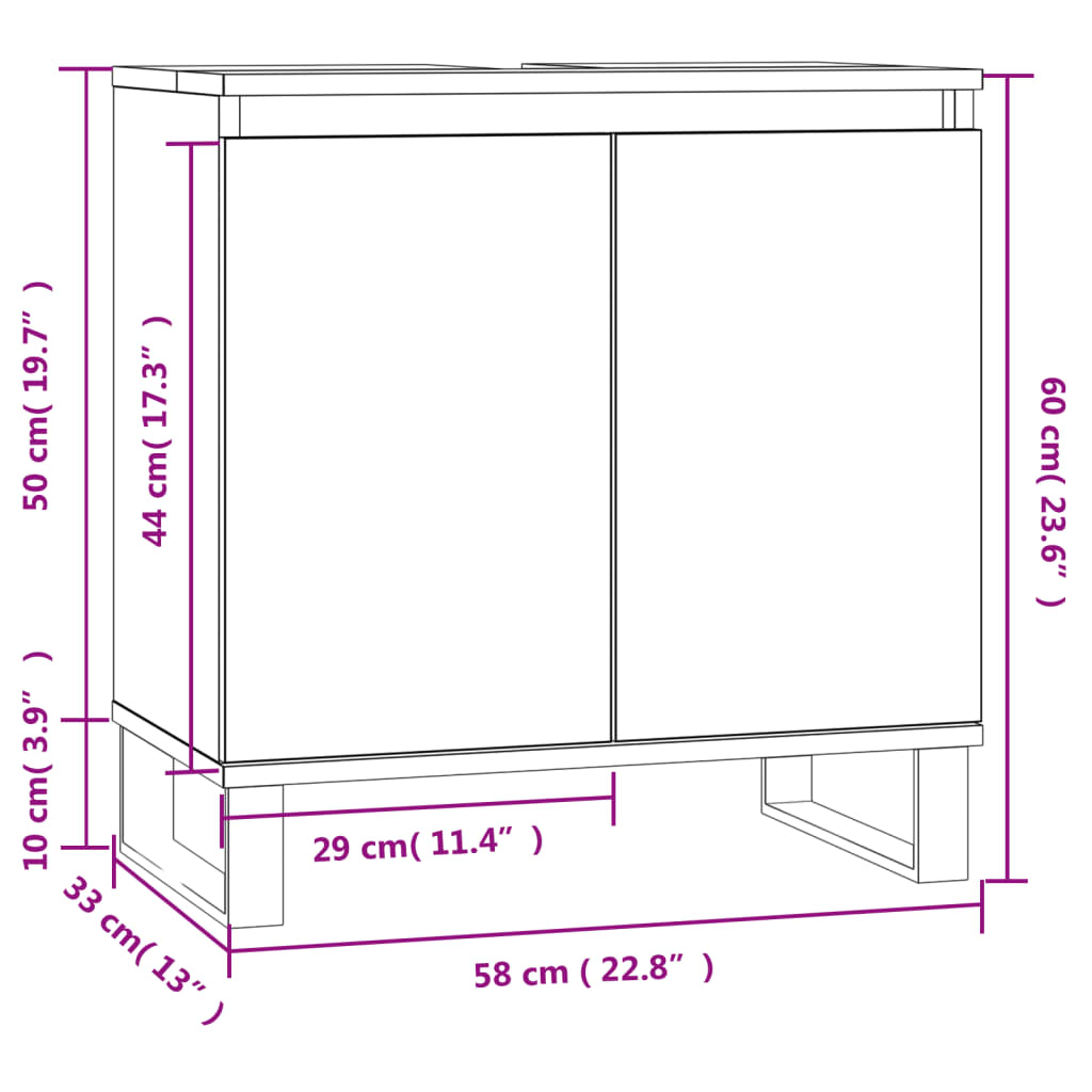 Servantskap hvit 58x33x60 cm konstruert tre