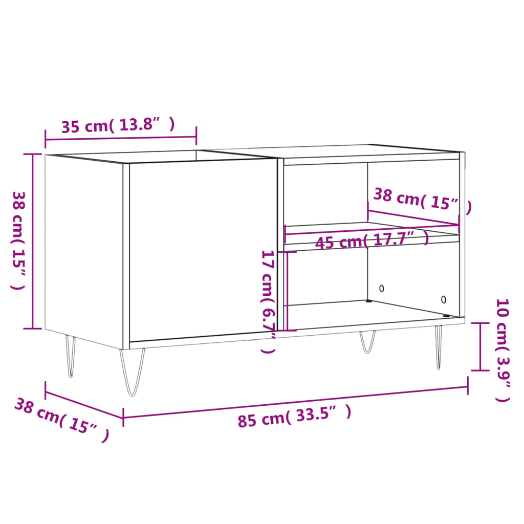 Hifi-benk svart 85x38x48 cm konstruert tre