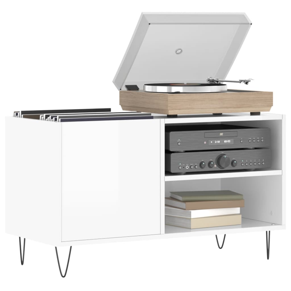 Hifi-benk høyglans hvit 85x38x48 cm konstruert tre