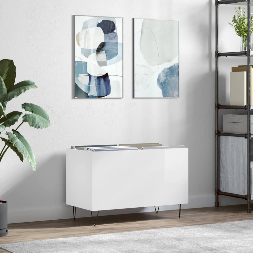 Hifi-benk høyglans hvit 74,5x38x48 cm konstruert tre