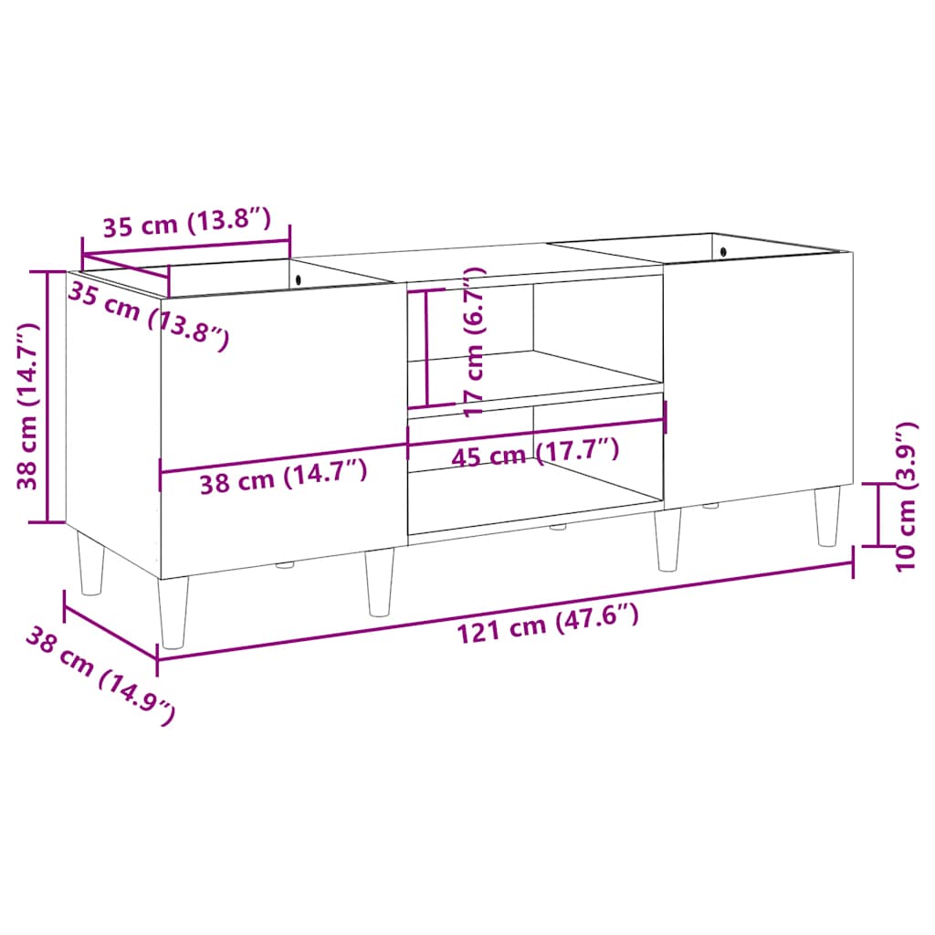 Hifi-benk brun eik 121x38x48 cm konstruert tre