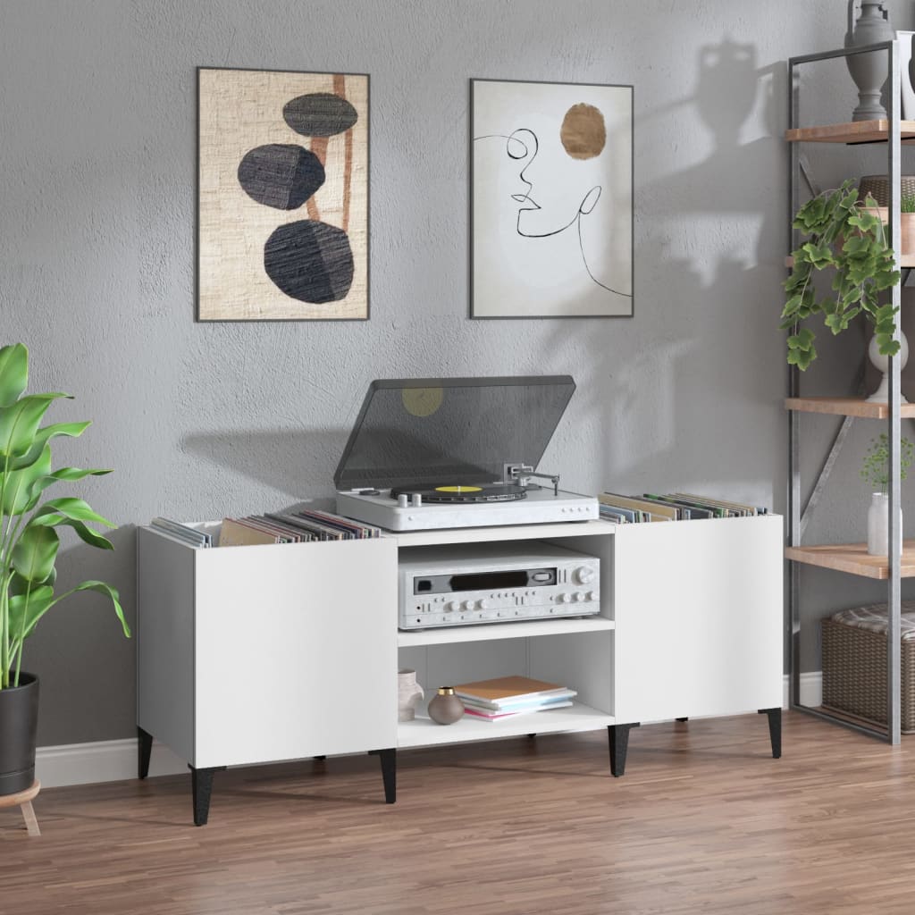 Hifi-benk hvit 121x38x48 cm konstruert tre
