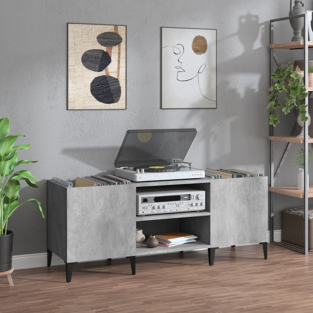 Hifi-benk betonggrå 121x38x48 cm konstruert tre