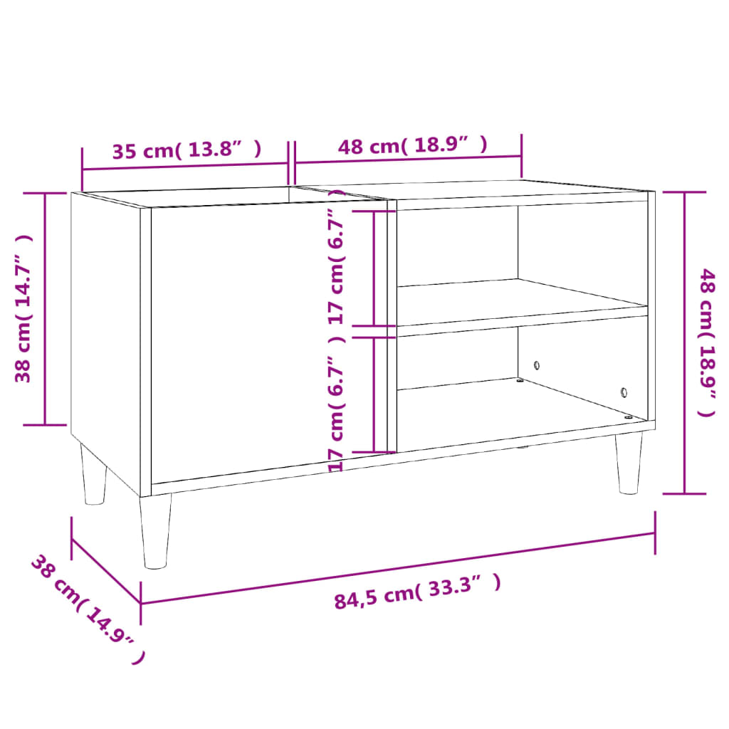 Hifi-benk sonoma eik 84,5x38x48 cm konstruert tre