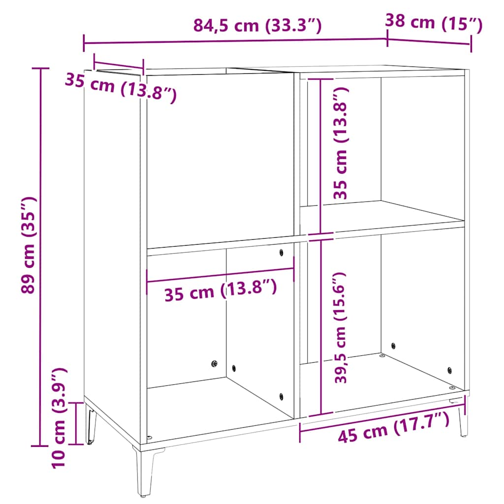 Hifi-benk betonggrå 84,5x38x89 cm konstruert tre