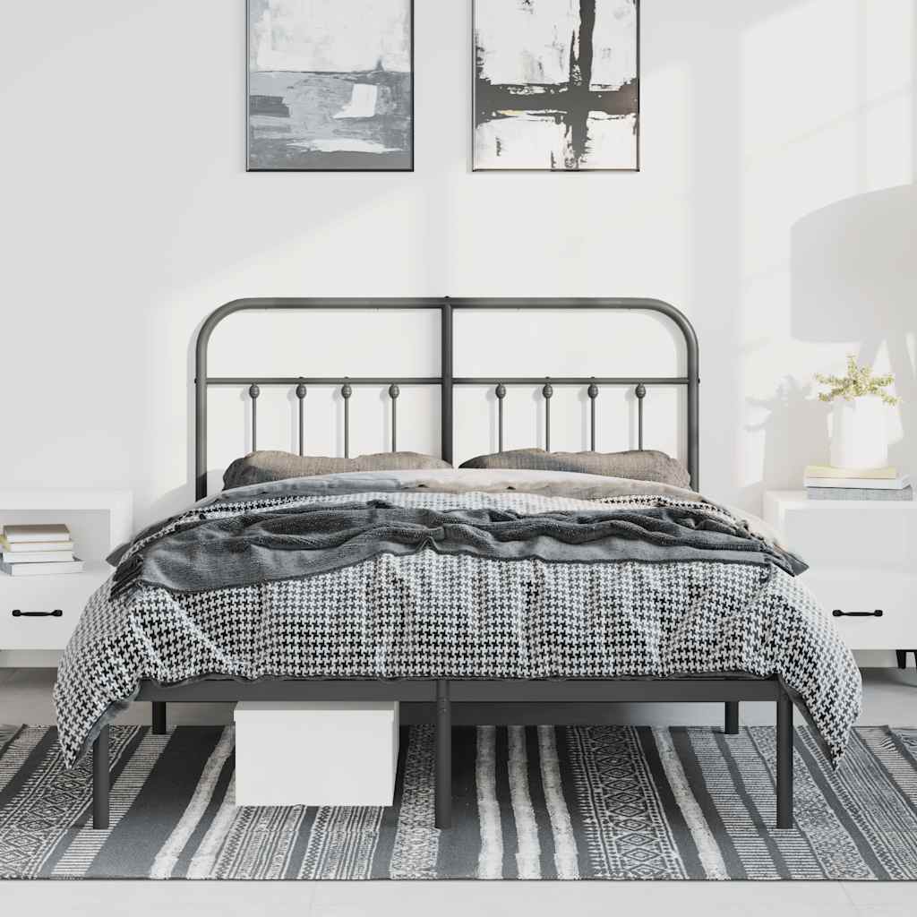 Sengeramme i metall med sengegavl svart 150x200 cm