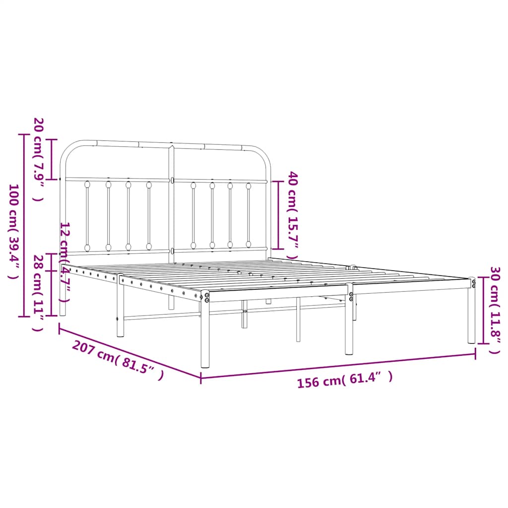 Sengeramme i metall med sengegavl svart 150x200 cm