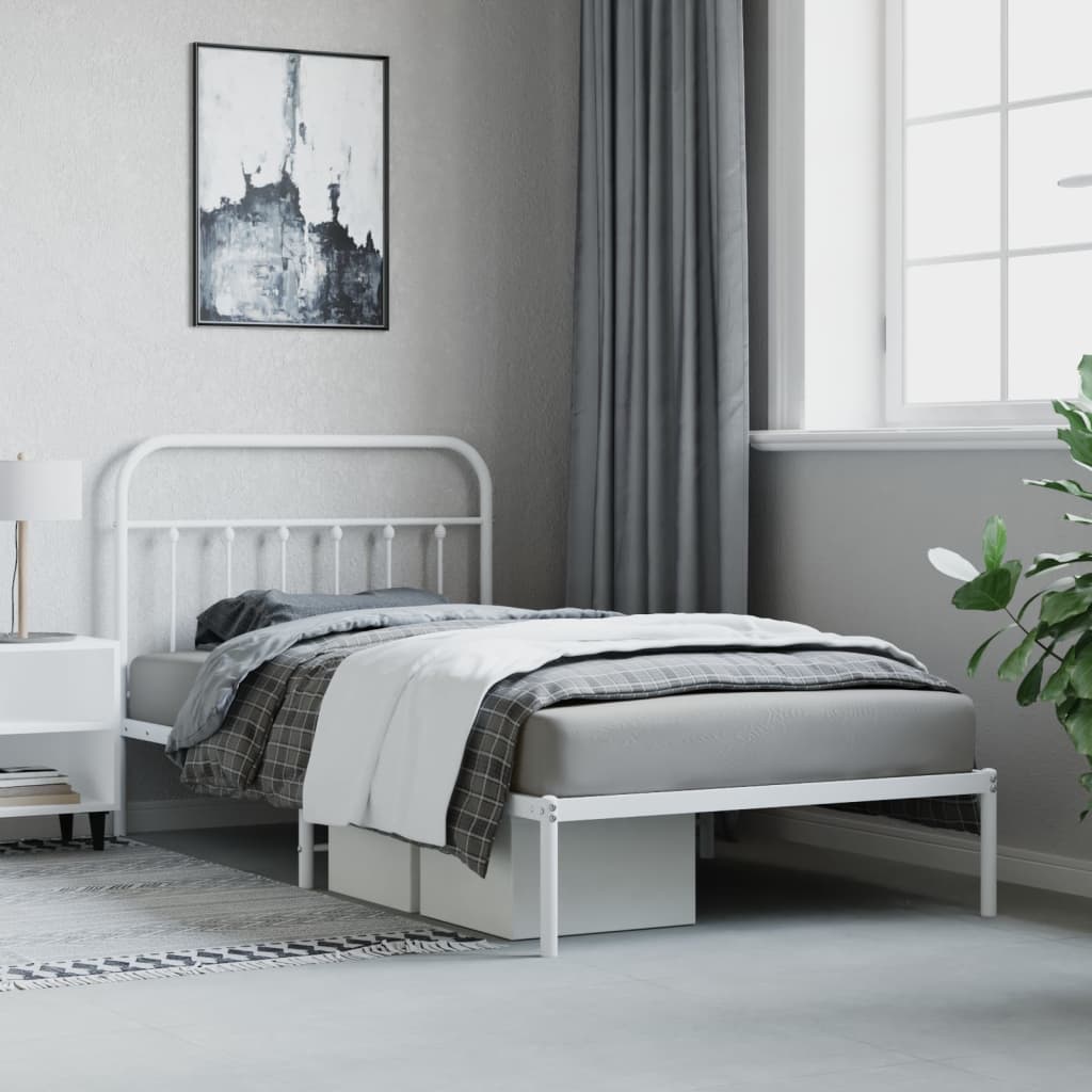 Sengeramme i metall med hodegavl hvit 107x203 cm
