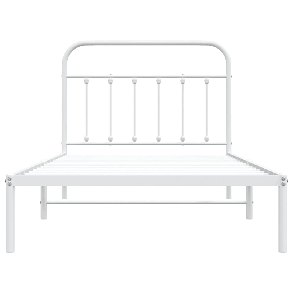 Sengeramme i metall med hodegavl hvit 107x203 cm