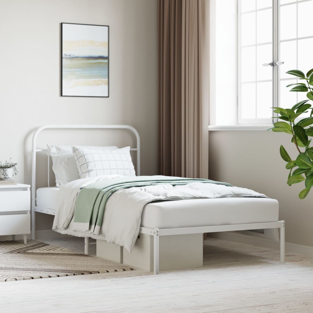 Sengeramme i metall med hodegavl hvit 107x203 cm