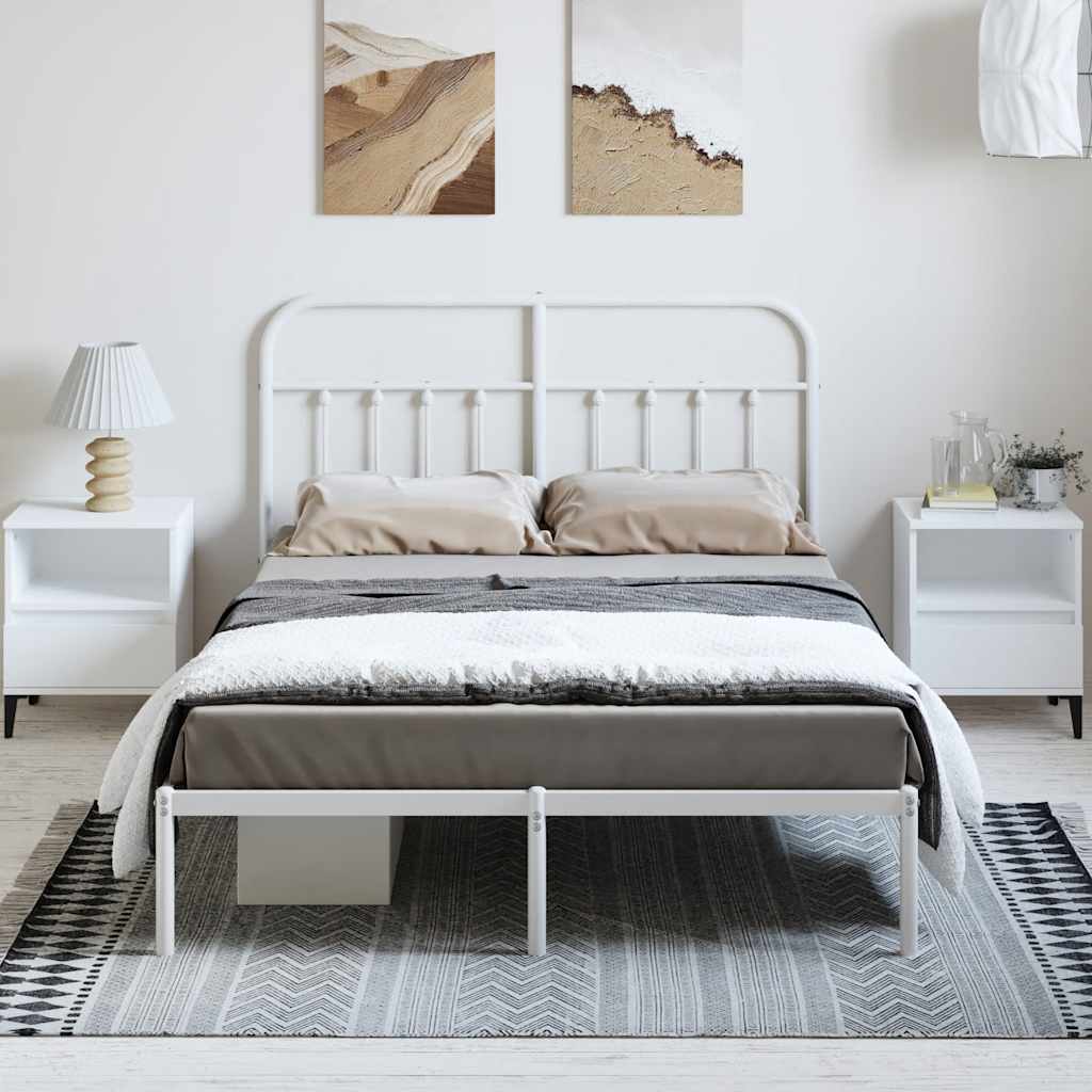 Sengeramme i metall med sengegavl hvit 150x200 cm