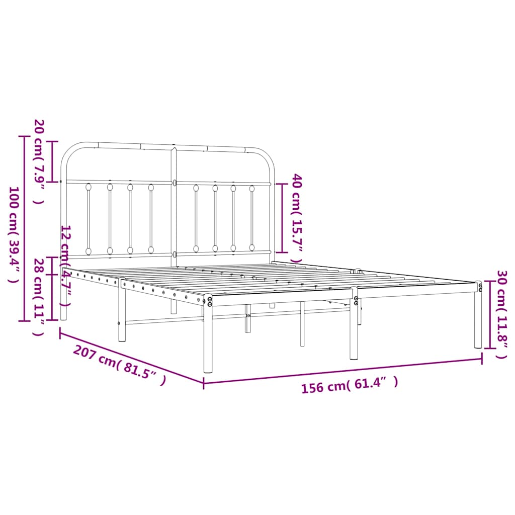 Sengeramme i metall med sengegavl hvit 150x200 cm