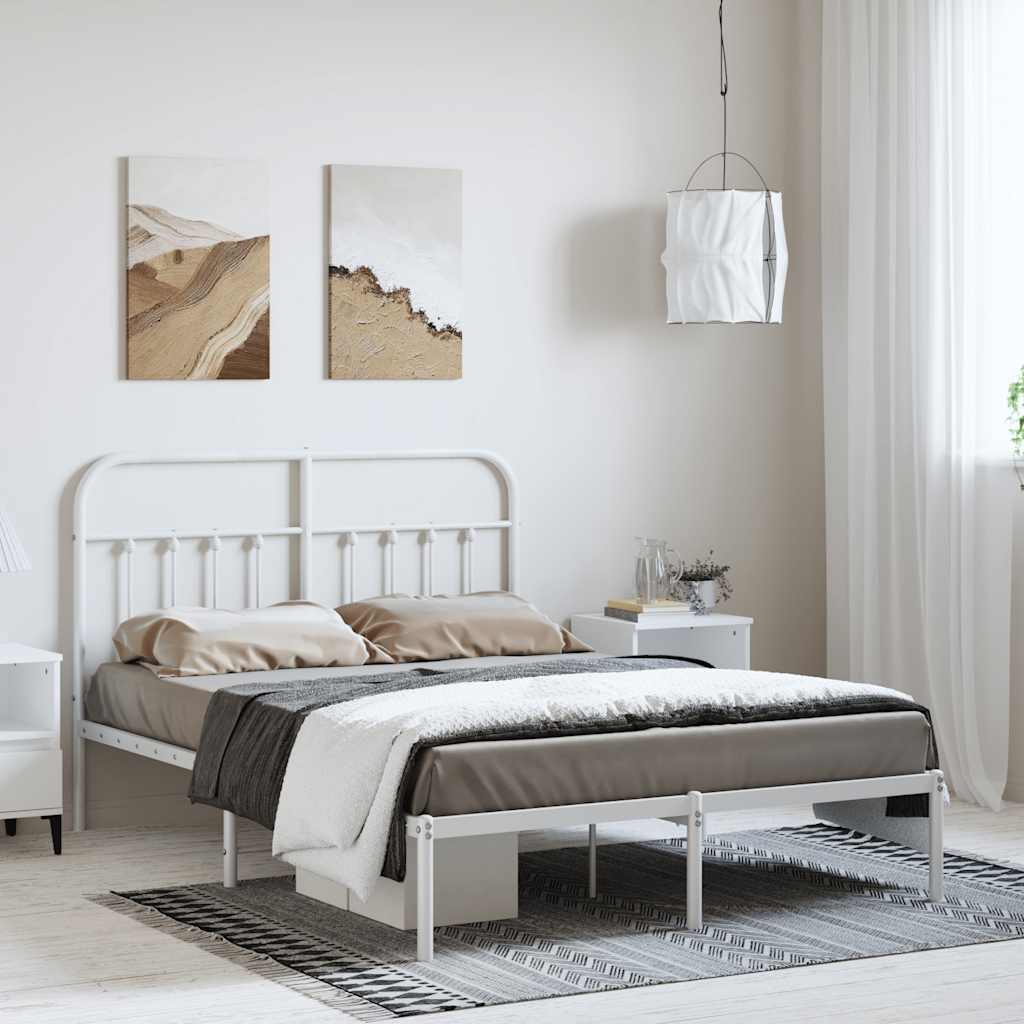 Sengeramme i metall med sengegavl hvit 150x200 cm