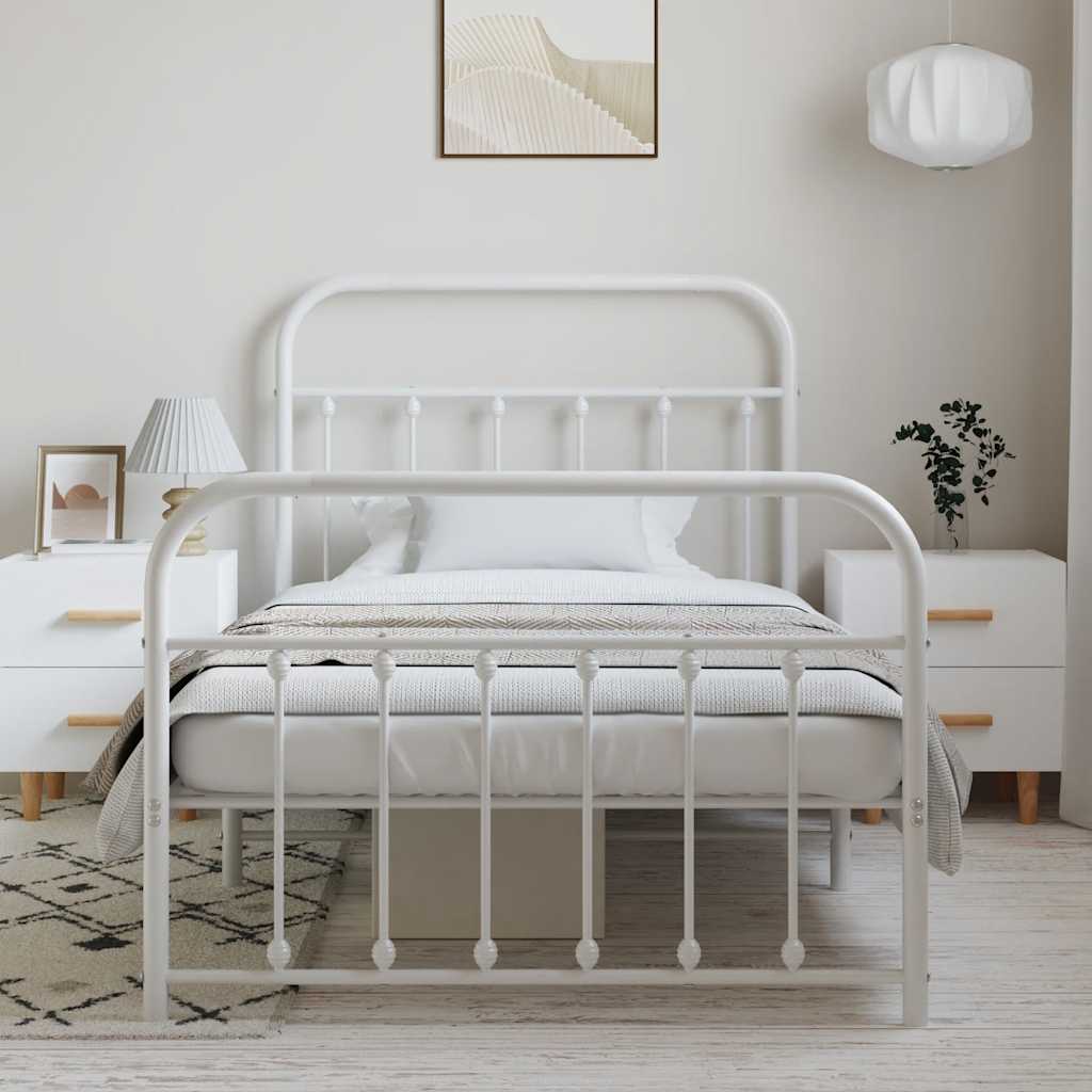 Sengeramme i metall med hode- og fotgavl hvit 100x190 cm