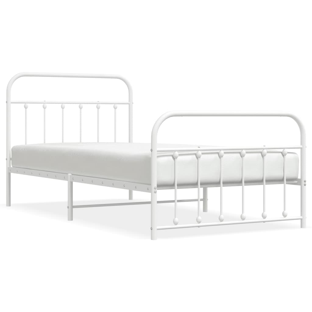 Sengeramme i metall med hode- og fotgavl hvit 107x203 cm