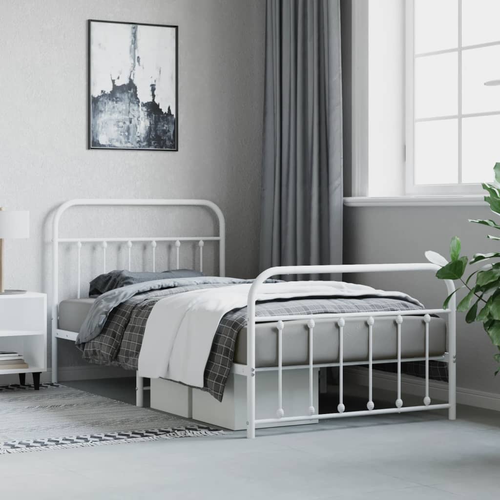 Sengeramme i metall med hode- og fotgavl hvit 107x203 cm