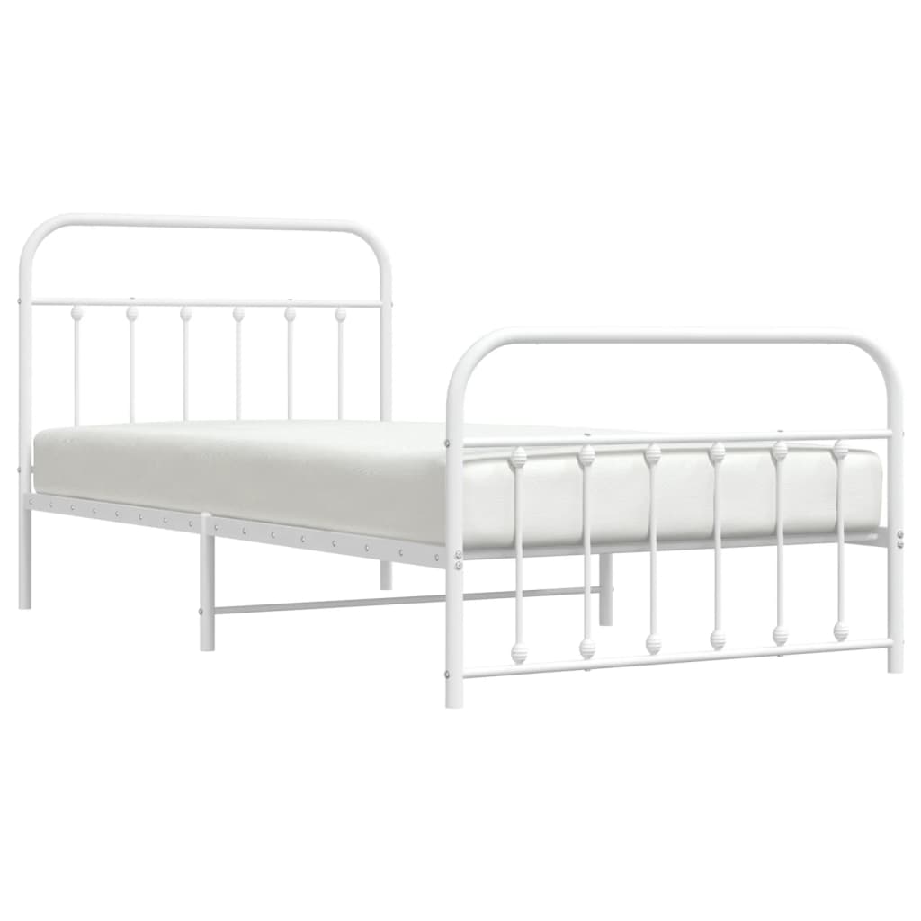 Sengeramme i metall med hode- og fotgavl hvit 107x203 cm