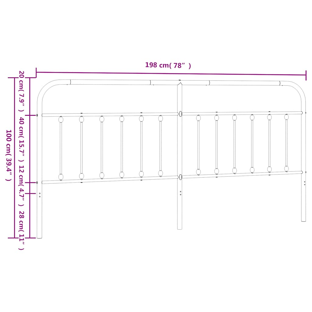 Utskiftbar sengegavl i metall hvit 193 cm