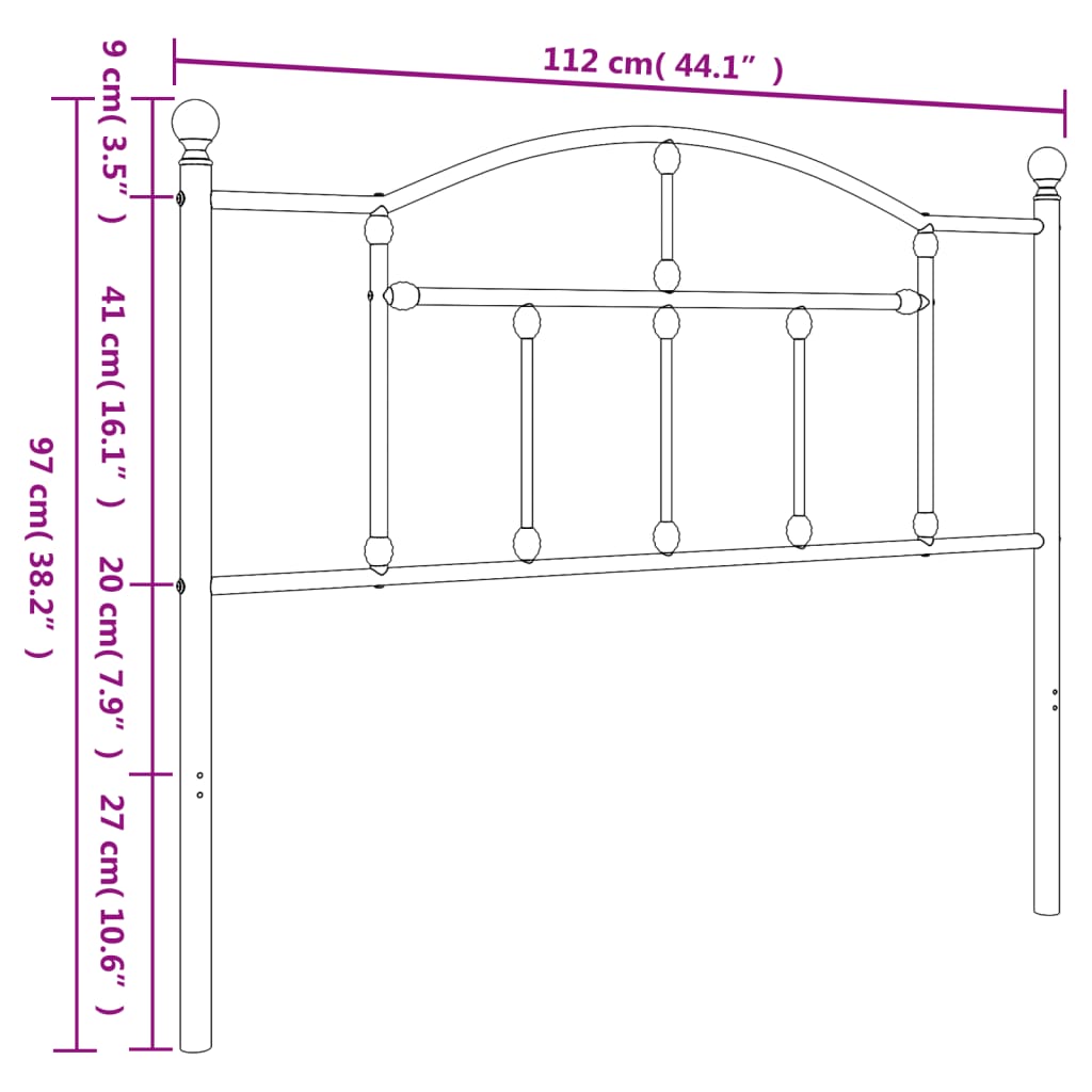 Utskiftbar sengegavl i metall svart 107 cm