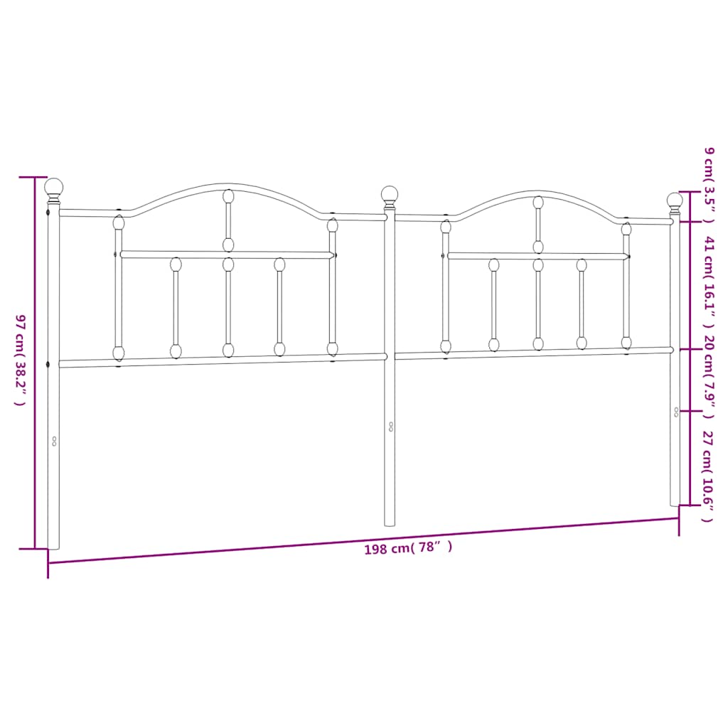 Utskiftbar sengegavl i metall hvit 193 cm