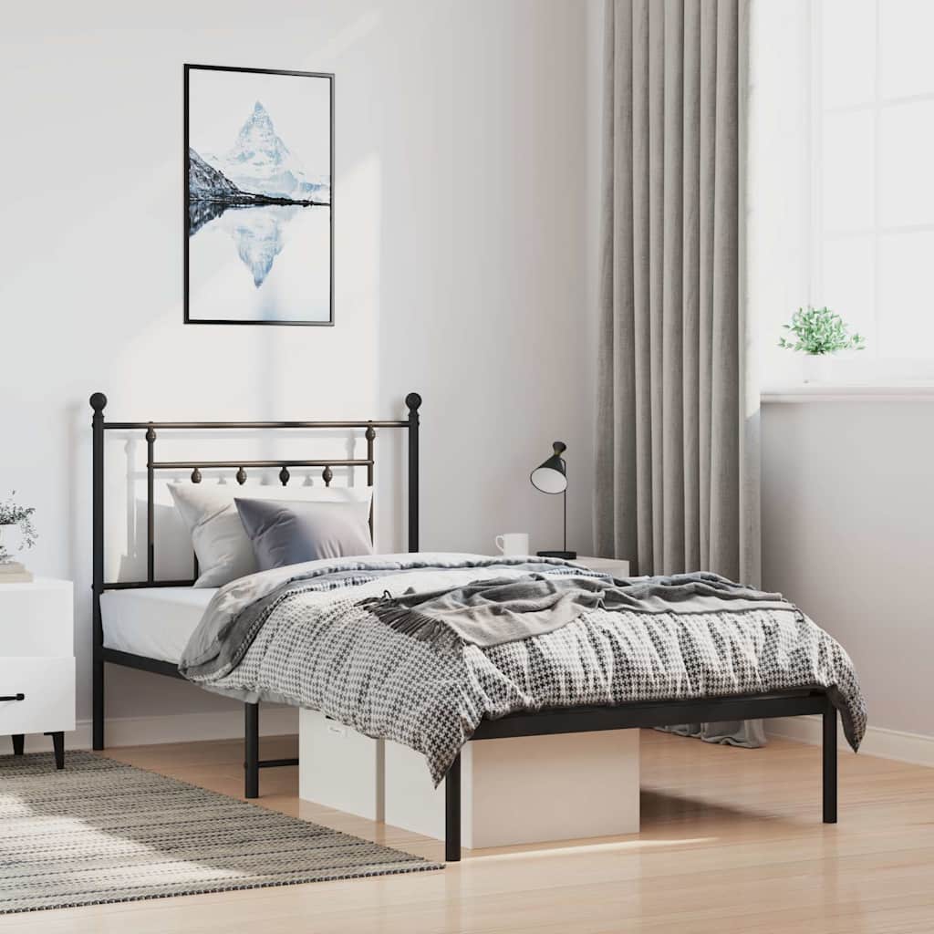 Sengeramme i metall med hodegavl svart 100x200 cm