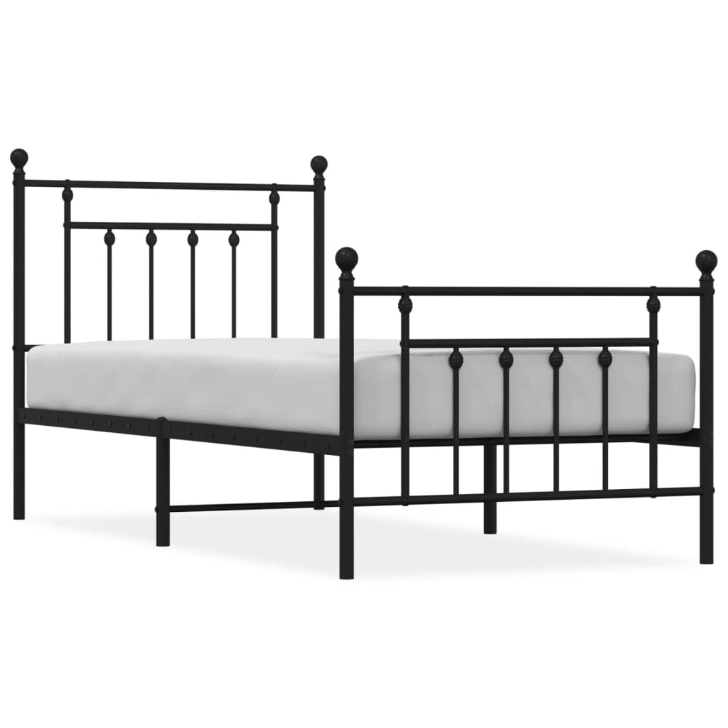 Sengeramme i metall med hode- og fotgavl svart 90x190 cm