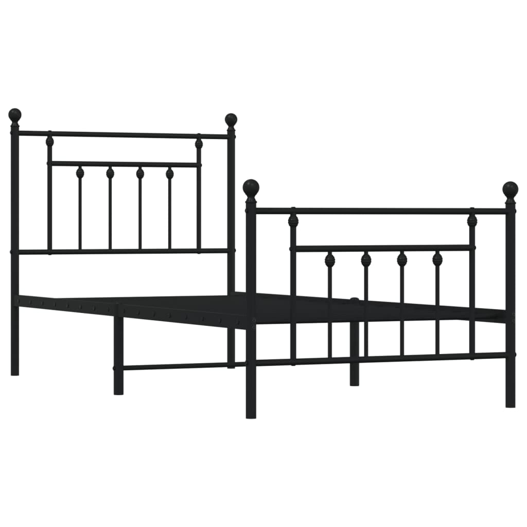 Sengeramme i metall med hode- og fotgavl svart 90x190 cm