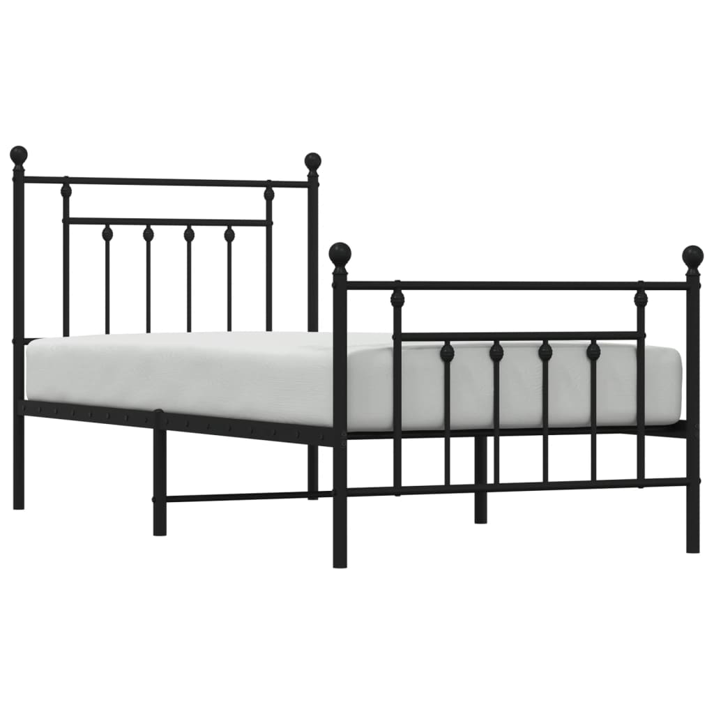 Sengeramme i metall med hode- og fotgavl svart 90x190 cm