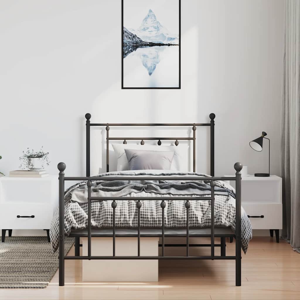 Sengeramme i metall med hode- og fotgavl svart 100x190 cm