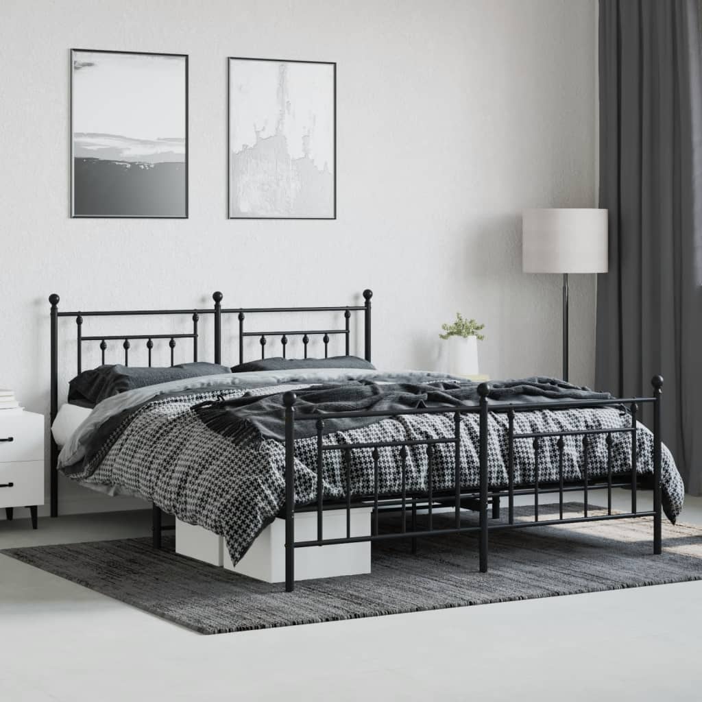 Sengeramme i metall uten madrass med fotgavl svart 180x200 cm