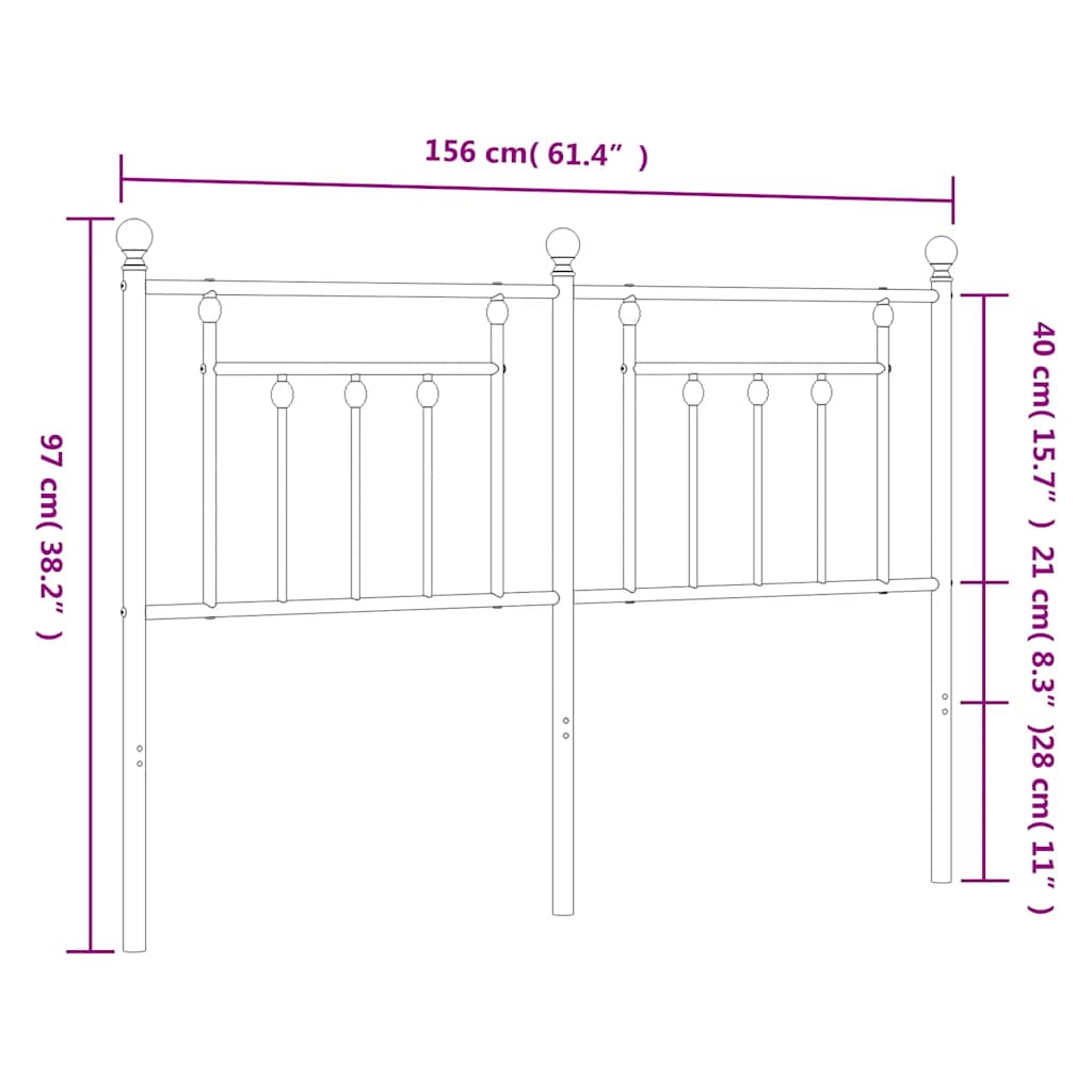 Utskiftbar sengegavl i metall svart 150 cm