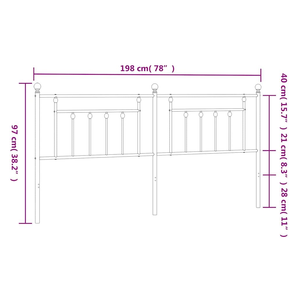 Utskiftbar sengegavl i metall svart 193 cm