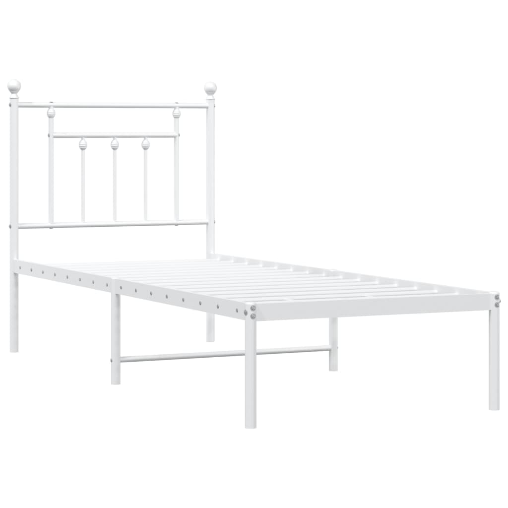 Sengeramme i metall uten madrass med hodegavl hvit 75x190 cm