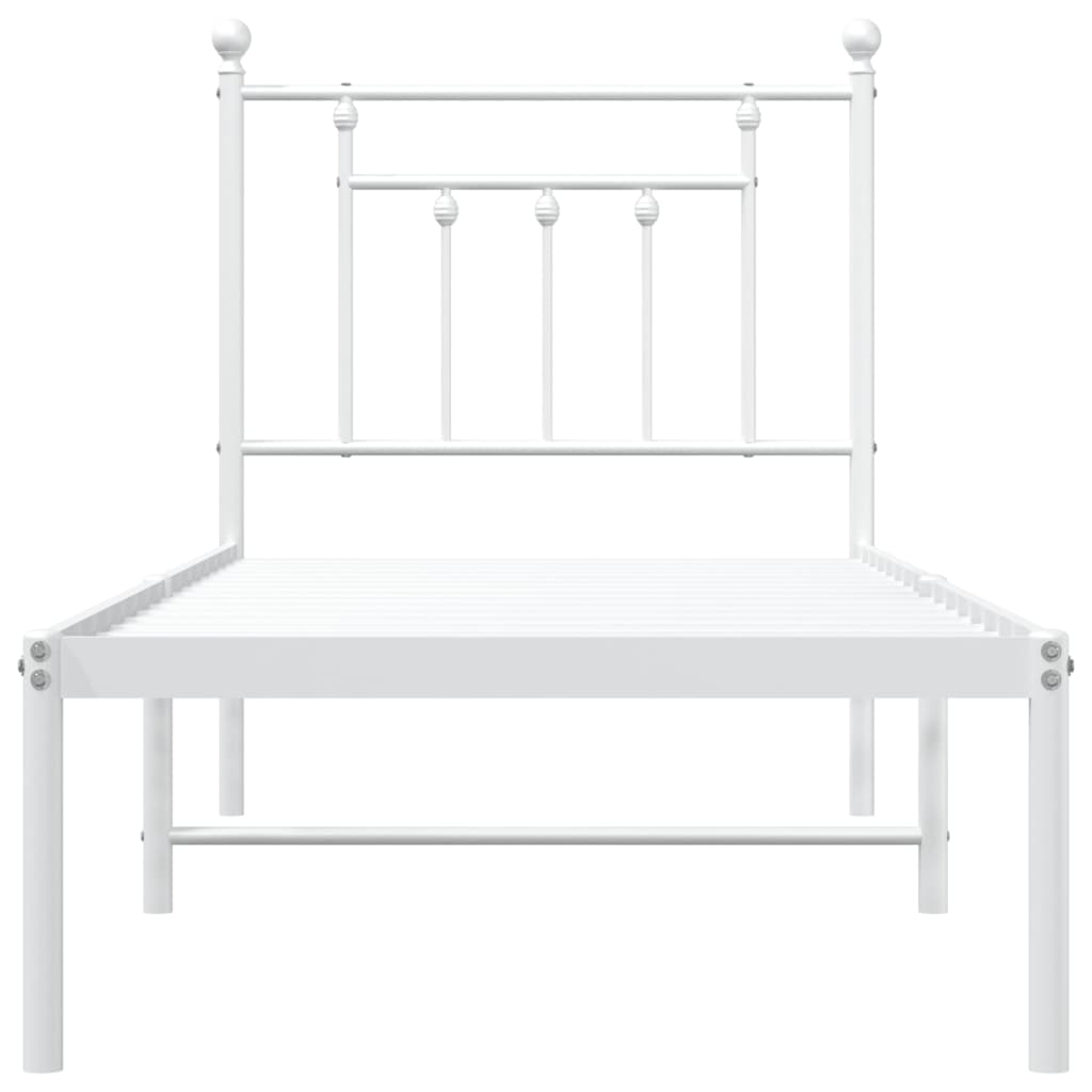 Sengeramme i metall uten madrass med hodegavl hvit 75x190 cm