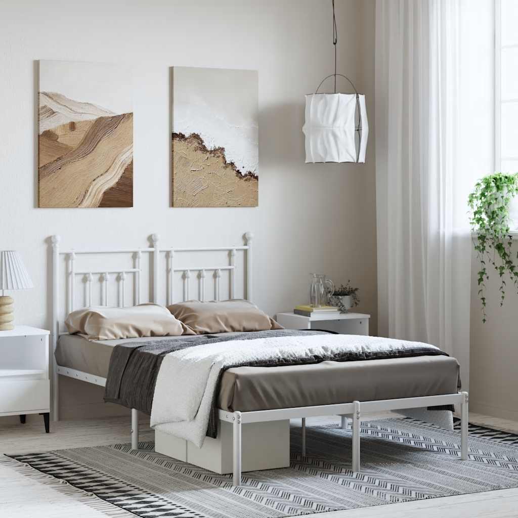 Sengeramme i metall med hodegavl hvit 135x190 cm