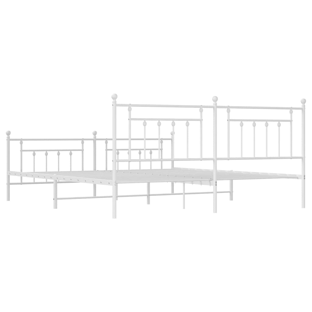 Sengeramme i metall med hode- og fotgavl hvit 200x200 cm