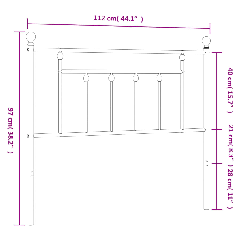 Utskiftbar sengegavl i metall hvit 107 cm