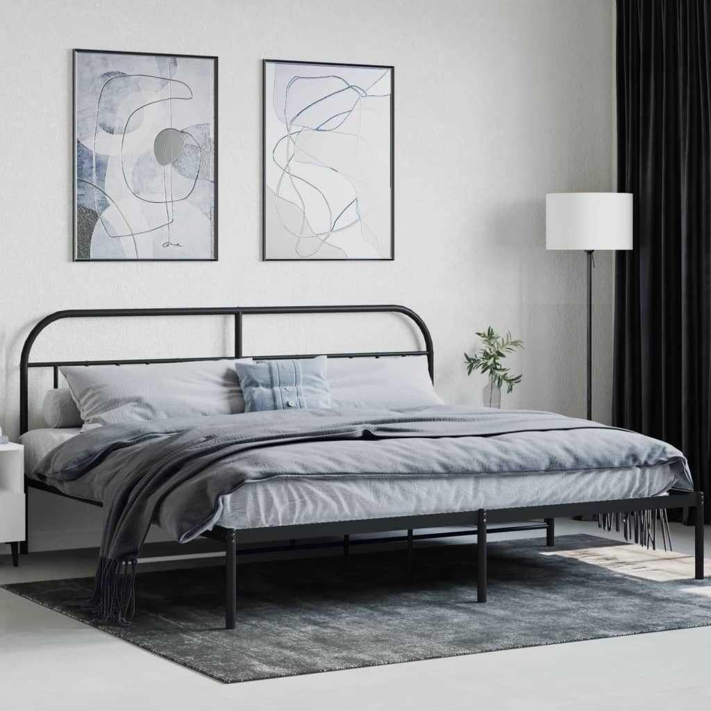 Sengeramme i metall med sengegavl svart 200x200 cm