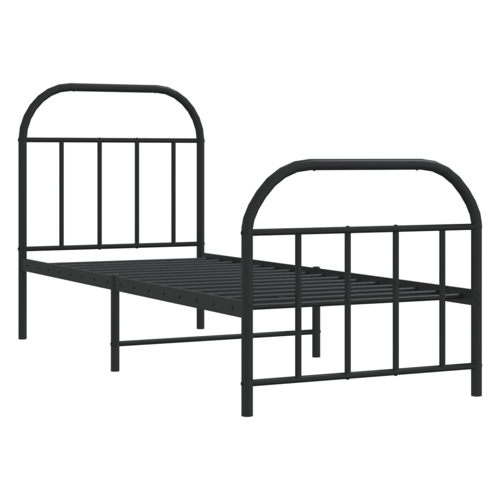 Sengeramme i metall med hode- og fotgavl svart 75x190 cm