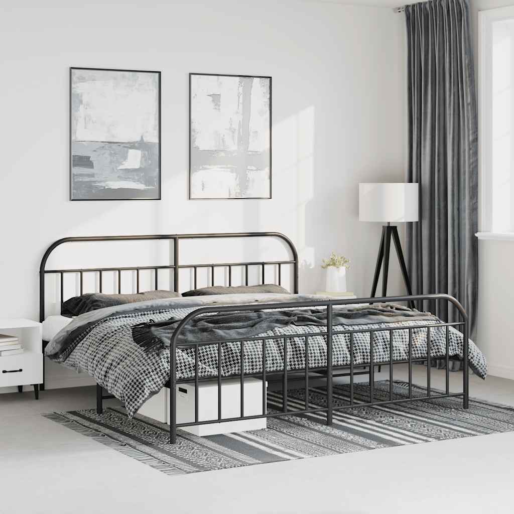 Sengeramme i metall med hode- og fotgavl svart 183x213 cm vidaXL
