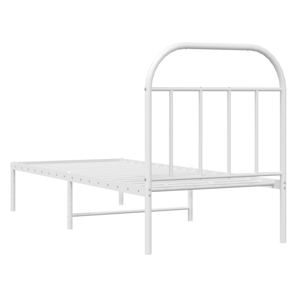 Sengeramme i metall uten madrass med hodegavl hvit 75x190 cm