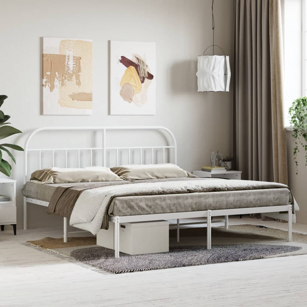 Sengeramme i metall med sengegavl hvit 180x200 cm vidaXL
