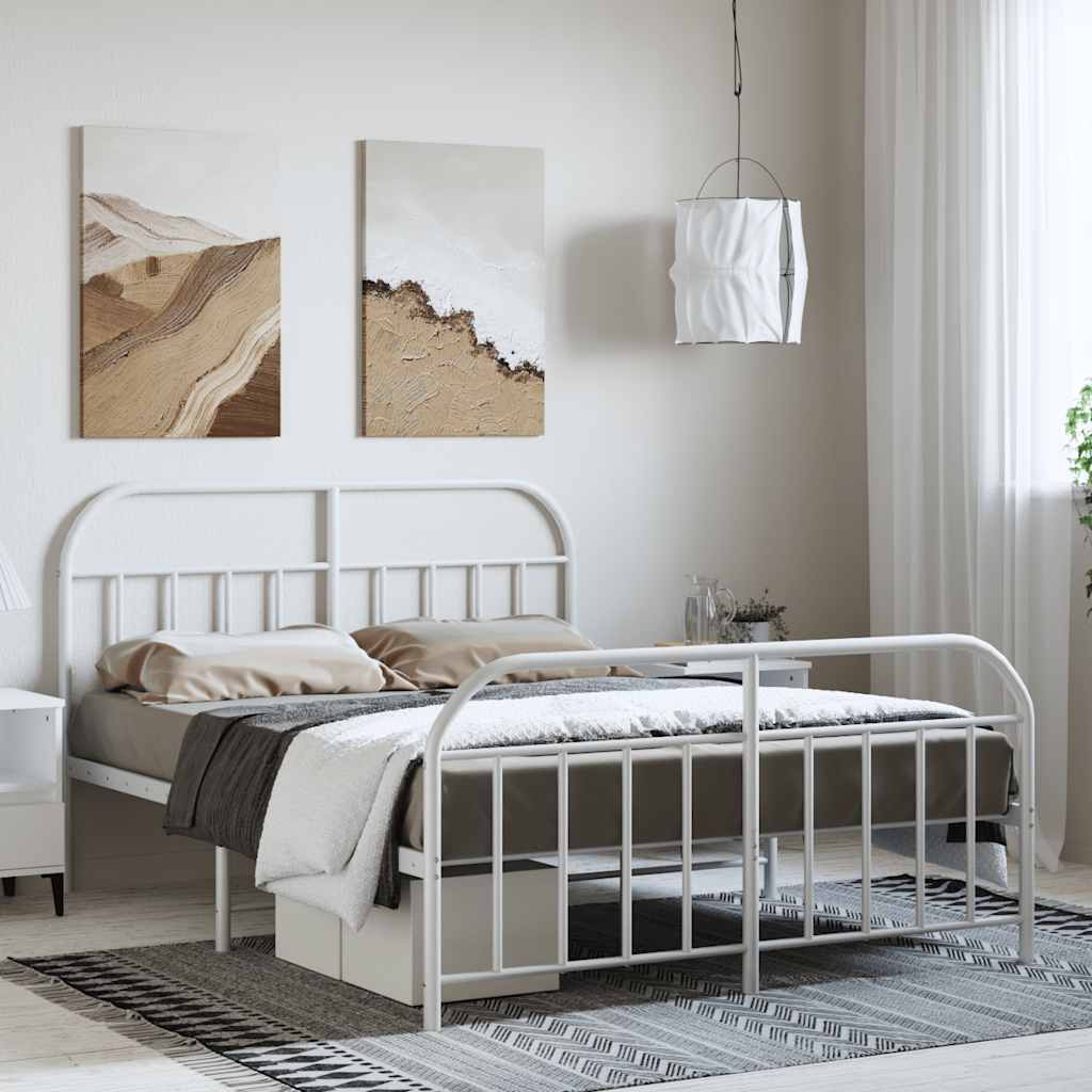 Sengeramme i metall med hode- og fotgavl hvit 150x200 cm